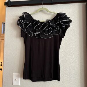 Stera Elegant Black Ruffled Blouse Medium